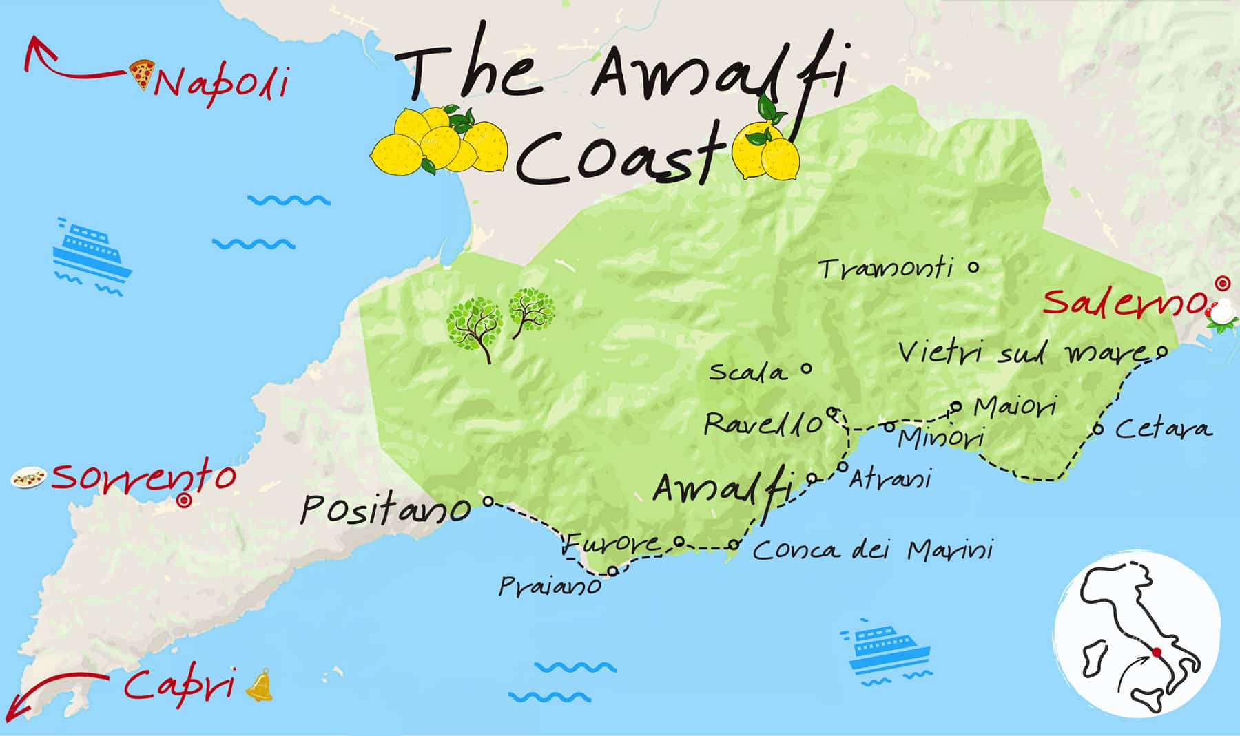 Italy Map Regions Amalfi Coast - Map of world