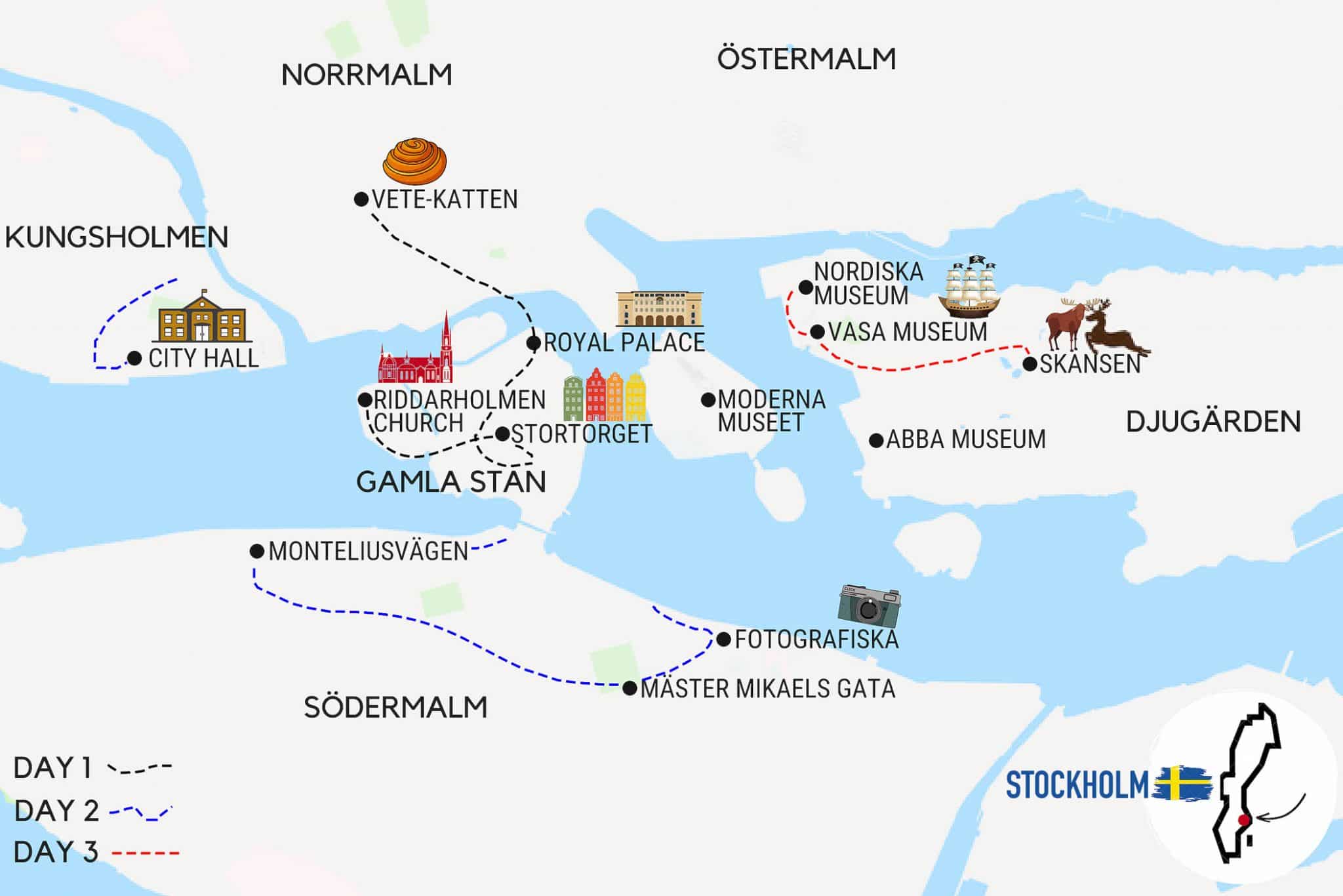 BEST THINGS TO "DO" IN STOCKHOLM IN 3 DAYS ITINERARY MAP