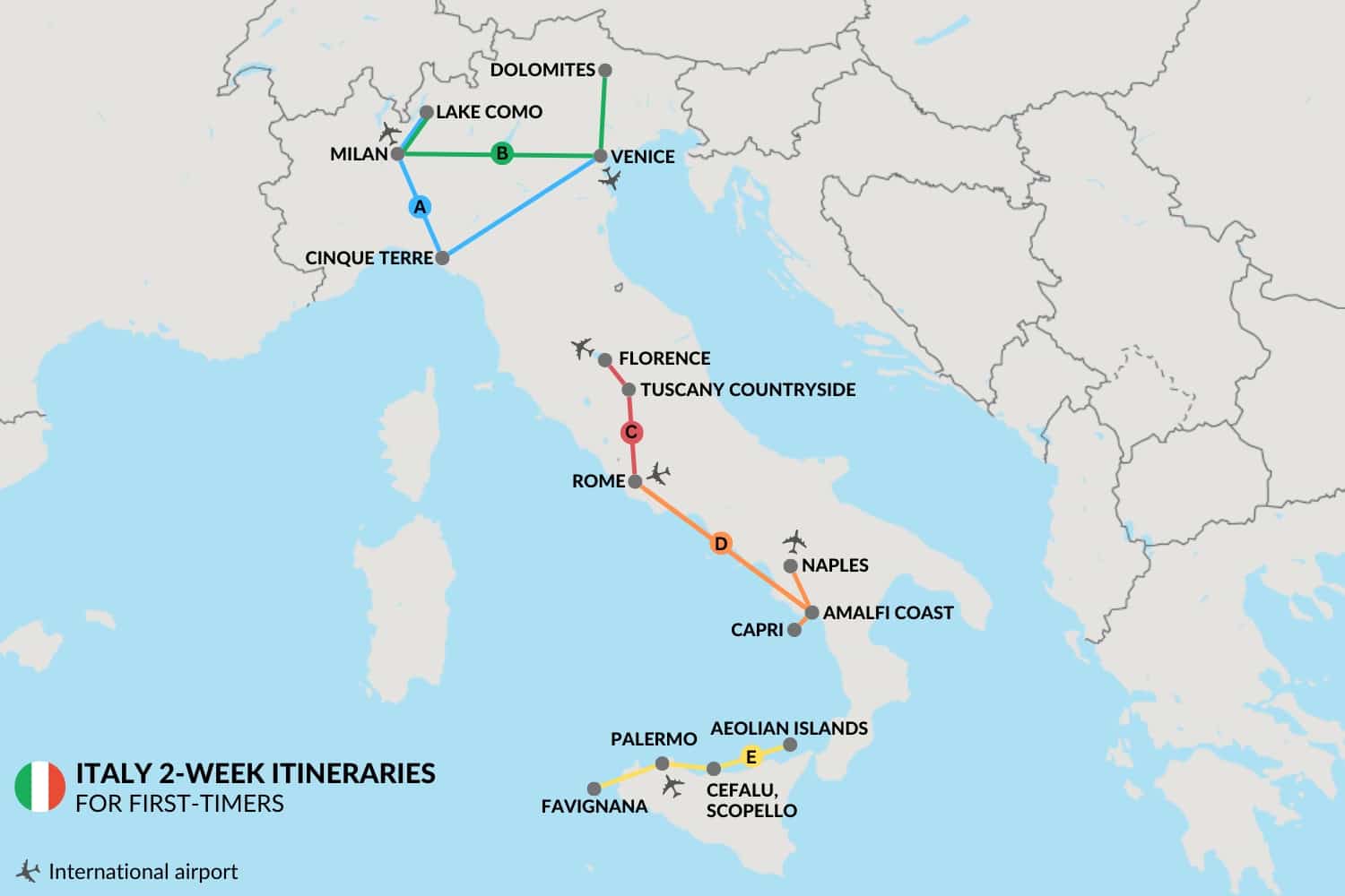 2-Week Italy Itinerary Map First Timers